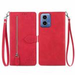 For Motorola Moto G34  5G Embossed Flower Zipper Leather Phone Case(Red)