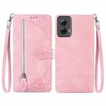 For Motorola Moto G Power 5G 2024 Embossed Flower Zipper Leather Phone Case(Pink)