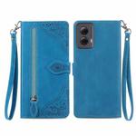 For Motorola Moto G Power 5G 2024 Embossed Flower Zipper Leather Phone Case(Blue)