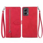 For Motorola Moto G Power 5G 2024 Embossed Flower Zipper Leather Phone Case(Red)