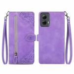 For Motorola Moto G Power 5G 2024 Embossed Flower Zipper Leather Phone Case(Purple)