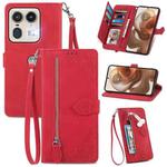 For Motorola Edge 50 Ultra Embossed Flower Zipper Leather Phone Case(Red)