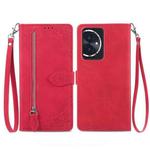 For Honor 100 Embossed Flower Zipper Leather Phone Case(Red)