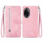 For Honor 100 Pro Embossed Flower Zipper Leather Phone Case(Pink)