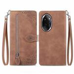 For Honor 100 Pro Embossed Flower Zipper Leather Phone Case(Brown)