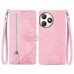 For Honor X50i+ Embossed Flower Zipper Leather Phone Case(Pink)