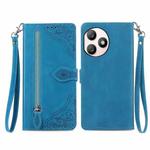 For Honor X50i+ Embossed Flower Zipper Leather Phone Case(Blue)