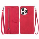 For Honor X50i+ Embossed Flower Zipper Leather Phone Case(Red)