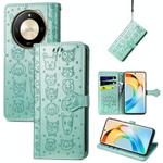For Honor X50 Cat and Dog Embossed Leather Phone Case(Green)