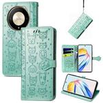 For Honor X9b Cat and Dog Embossed Leather Phone Case(Green)