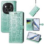 For Honor Magic6 Pro Cat and Dog Embossed Leather Phone Case(Green)