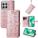 For Honor X8b Cat and Dog Embossed Leather Phone Case(Rose Gold)