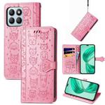 For Honor X8b Cat and Dog Embossed Leather Phone Case(Pink)