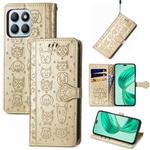 For Honor X8b Cat and Dog Embossed Leather Phone Case(Gold)
