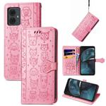 For Motorola Moto G14 Cat and Dog Embossed Leather Phone Case(Pink)