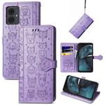 For Motorola Moto G14 Cat and Dog Embossed Leather Phone Case(Purple)