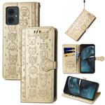 For Motorola Moto G14 Cat and Dog Embossed Leather Phone Case(Gold)