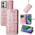 For Motorola Moto G54 5G Cat and Dog Embossed Leather Phone Case(Rose Gold)