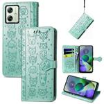 For Motorola Moto G54 5G Cat and Dog Embossed Leather Phone Case(Green)