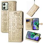 For Motorola Moto G54 5G Cat and Dog Embossed Leather Phone Case(Gold)