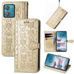 For Motorola Edge 40 Neo Cat and Dog Embossed Leather Phone Case(Gold)