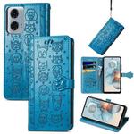 For Motorola Moto G24 Power Cat and Dog Embossed Leather Phone Case(Blue)