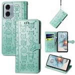 For Motorola Moto G24 Power Cat and Dog Embossed Leather Phone Case(Green)