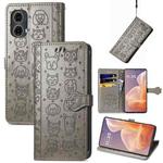 For Motorola Moto G85 Cat and Dog Embossed Leather Phone Case(Grey)