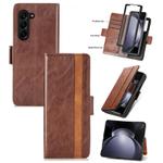 For Samsung Galaxy Z Fold5 5G CaseNeo Splicing Dual Magnetic Buckle Leather Phone Case(Brown)