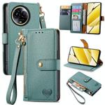 For Realme 5G Global Love Zipper Lanyard Leather Phone Case(Green)