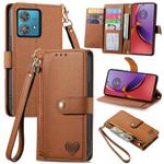 For Motorola Moto G84 Love Zipper Lanyard Leather Phone Case(Brown)