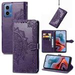 For Motorola Moto G34 Mandala Flower Embossed Leather Phone Case(Purple)