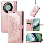 For Huawei Mate 60 Mandala Flower Embossed Leather Phone Case(Rose Gold)