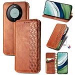 For Huawei Mate 60 Cubic Grid Pressed Magnetic Leather Phone Case(Brown)