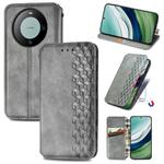 For Huawei Mate 60 Cubic Grid Pressed Magnetic Leather Phone Case(Grey)
