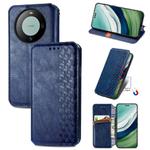 For Huawei Mate 60 Pro Cubic Grid Pressed Magnetic Leather Phone Case(Blue)