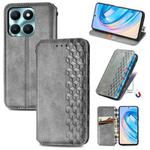 For Honor X6a Cubic Grid Pressed Magnetic Leather Phone Case(Grey)