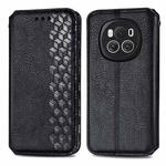 For Honor Magic6 Cubic Grid Pressed Magnetic Leather Phone Case(Black)