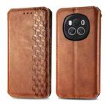 For Honor Magic6 Cubic Grid Pressed Magnetic Leather Phone Case(Brown)