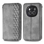 For Honor Magic6 Cubic Grid Pressed Magnetic Leather Phone Case(Grey)