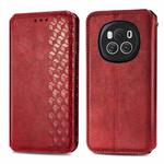 For Honor Magic6 Cubic Grid Pressed Magnetic Leather Phone Case(Red)