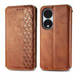 For Honor X7b 4G Cubic Grid Pressed Magnetic Leather Phone Case(Brown)