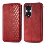 For Honor X7b 4G Cubic Grid Pressed Magnetic Leather Phone Case(Red)