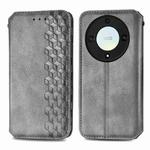 For Honor X9a Cubic Grid Pressed Magnetic Leather Phone Case(Grey)