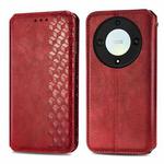 For Honor X9a Cubic Grid Pressed Magnetic Leather Phone Case(Red)