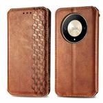For Honor X9b 4G Cubic Grid Pressed Magnetic Leather Phone Case(Brown)