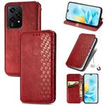 For Honor 200 Lite Global Cubic Grid Pressed Magnetic Leather Phone Case(Red)