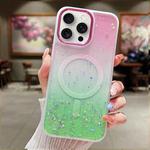For iPhone 15 Pro Max Multicolor Gradient Glitter Sequin MagSafe TPU Phone Case(Pink+Vert Anis)