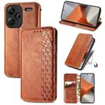 ForXiaomi Redmi Note 13 Pro+ Cubic Grid Pressed Magnetic Leather Phone Case(Brown)