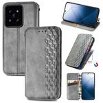 For Xiaomi 14 Cubic Grid Pressed Magnetic Leather Phone Case(Grey)